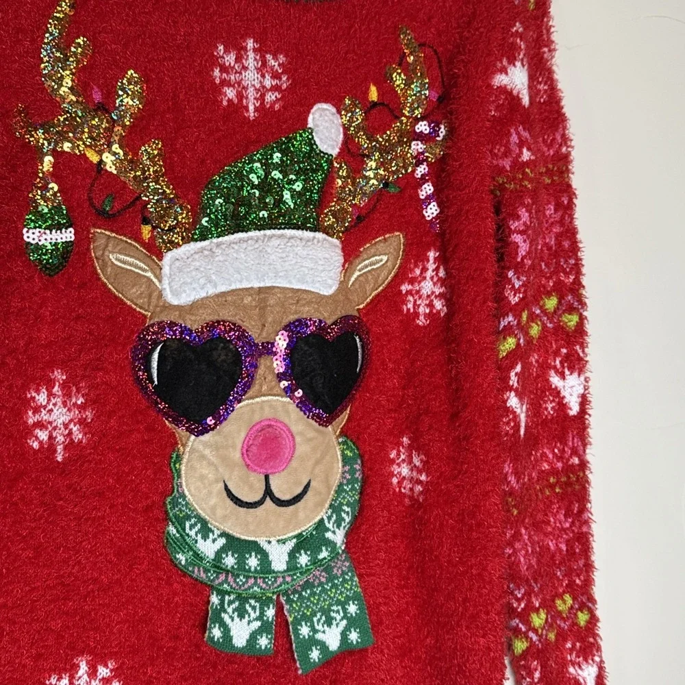 Holiday Time Kids Reindeer Christmas Sweater Size XLarge 14/16 Adult S Soft - Picture 2 of 6